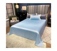 Draps Plats 2 Personnes 230x250cm Draps de lit d'été en Soie Glacée de Couleur Unie Drap de Dessus Super Doux Soyeux Lisse Respirant et Frais(Blue A,230x250cm)