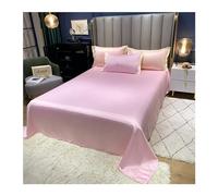 Draps Plats 2 Personnes 230x250cm Draps de lit d'été en Soie Glacée de Couleur Unie Drap de Dessus Super Doux Soyeux Lisse Respirant et Frais (Color : Pink A, Size : 230x250cm+48x74cm x2)