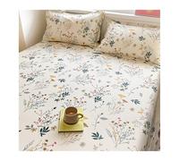 Draps Plats à Fleurs 2 Personnes 100% Coton Drap Supérieur à Fleurs 120x230cm 160x230cm 200x230cm 230x250cm Drap de Lit Doux et Respirant(Beige,120x230cm+48x74cm x1)