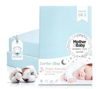 Draps pour Lits Bébé 95x65 - 100% Coton Bio - Lot de 2 Draps Cododo Ultra Doux - Bleu Drap Housse Nacelle Confortable et Respirant