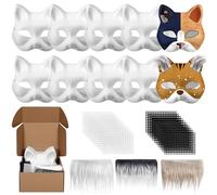 Draupnir 10 Pièces Masque Chat, Therian Masques Vierges avec Fourrure et Filet œil, loisirs Créatifs, DIY Papier Masque Blanc pour Bricolage Déguisements Halloween Carnaval Mardi Gras Party