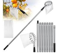 Draupnir 3,2m Cueille Fruit Telescopique, Cueille Pommes, Ramasse Fruits, Cueille Poires Cerise, Acier Inoxydable, Outil Cueilleur de Fruits avec Sac Coton Ø 16 cm
