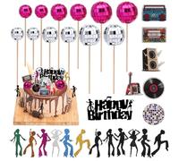 Draupnir 31 Pièces Disco Boule Décoration De Gâteau, 1970s Disco Ball Cupcake Toppers, Happy Birthday Cake Topper Gâteau Thème Disco des Années 70s Pour Fêtes D'anniversaire et Mariages