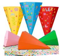 Draupnir 6 Pièces Cônes D'école pour Frères et Sœurs, 25 cm Cône D'école Petit, Sac à Sucre Pliable Bricolage pour Rentrée avec 7 Autocollants pour Garçons et Filles, Emballage Cadeau de Fête