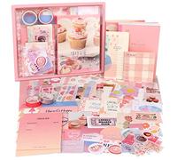 Draupnir Kit d'accessoires de Scrapbooking de 344 Pièces, Rose Kawaii Bullet Journal Scrapbook Kit avec A6 Grille Carnet, DIY Cadeau de Scrapbooking pour Adolescentes - Sweet
