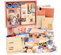 Draupnir Kit d'accessoires de Scrapbooking de 348 Pièces, Orange Esthétique Bullet Journal Scrapbook Kit avec A6 Grille Carnet, DIY Cadeau de Scrapbooking pour Adolescentes - Coucher de Soleil