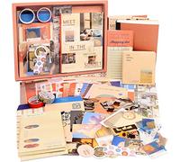 Draupnir Kit d'accessoires de Scrapbooking de 348 Pièces, Orange Esthétique Bullet Journal Scrapbook Kit avec A6 Grille Carnet, DIY Cadeau de Scrapbooking pour Adolescentes - Coucher de Soleil