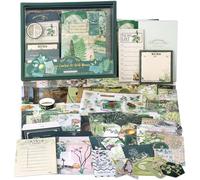 Draupnir Kit d'accessoires de Scrapbooking de 350 Pièces, Più Verde Esthétique Bullet Journal Scrapbook Kit avec A6 Grille Carnet, DIY Cadeau de Scrapbooking pour Adolescentes - Forêt