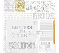 Draupnir Lettres To The Bride Scrapbooking 20,3 x 20,3 cm Livre de souvenirs de mariage avec dentelle nacrée Lettres métalliques Autocollants Nœuds Stylo Mariage Papier vierge Album photo Livre d'or