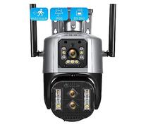 DRAUXI 4MP 4K caméra extérieure Trois objectifs Double écran 10X Hybride Zoom AI Suivi Automatique CCTV de sécurité PTZ IP Détection de Mouvement(WiFi,4MP Add 64G Card)