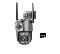 DRAUXI 4MP 4K Dual Lens Outdoor Camera PTZ IP Cameras Night Vision Security Protection Wireless CCTV Net Video Surveillence pour entrepôt Commercial(128g)