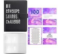 Drawelry 100 Days Envelopes Money Saving Challenge Binder, A5 Savings Challenges Book with Cash Envelopes & Reusable Tracker Cash Budget Book Envelopes for Office Home School (Noir)