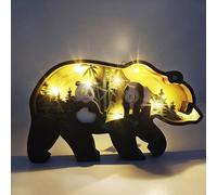 Drawelry 3D Animaux Sculpture en Bois Ornement avec LED Veilleuse, Wooden Artisanat Lumineux Forêt Loup Renard Ours Aigle Statue Décoration Cadeau pour Salon Chambre Bureau Déco (Panda)