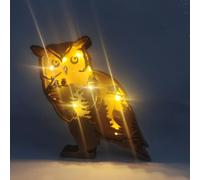 Drawelry 3D Animaux Sculpture en Bois Ornement avec LED Veilleuse, Wooden Artisanat Lumineux Forêt Loup Renard Ours Aigle Statue Décoration Cadeau pour Salon Chambre Bureau Déco (Hibou)