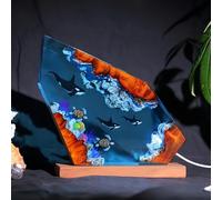 Drawelry 3D Océan Veilleuse Résine Epoxy Déco Ornements avec Bois Base Table Lampe Monde Sous-marin Plongeur Baleine Requin LED Lumières Décoration Fête des Pères Anniversaire Cadeaux (A11, S)