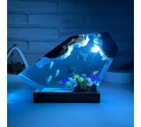 Drawelry 3D Océan Veilleuse Résine Epoxy Déco Ornements avec Bois Base Table Lampe Monde Sous-marin Plongeur Baleine Requin LED Lumières Décoration Fête des Pères Anniversaire Cadeaux (A12, S)