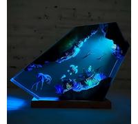 Drawelry 3D Océan Veilleuse Résine Epoxy Déco Ornements avec Bois Base Table Lampe Monde Sous-marin Plongeur Baleine Requin LED Lumières Décoration Fête des Pères Anniversaire Cadeaux (A8, S)