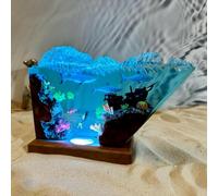 Drawelry 3D Océan Veilleuse Résine époxy Ornements avec Base Bois, Câble USB Multicolor LED Table Lampe Mer Requin Baleine Plongeur Statue Décoration Maison Bureau Chambre Déco Cadeaux (E6)