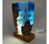 Drawelry 3D Résine époxy Océan Veilleuse avec Bois Base Coloré LED Bureau Lampe Requin Baleine Marine Mer d'animal Figurine Ornement Aquarium Statue Décoration pour Bureau Maison Table Déco (A8)