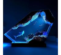 Drawelry LED Océan Veilleuse en Résine Epoxy avec Bois Base USB Table Lampe Décoration 3D Océanique Plongeur Baleine Requin Night Lights Ornements pour Bureau Maison Chambre Déco (A3, S)