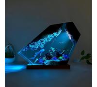 Drawelry LED Océan Veilleuse en Résine Epoxy avec Bois Base USB Table Lampe Décoration 3D Océanique Plongeur Baleine Requin Night Lights Ornements pour Bureau Maison Chambre Déco (A5, M)