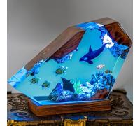 Drawelry LED Océan Veilleuse en Résine Epoxy avec Bois Base USB Table Lampe Décoration 3D Océanique Plongeur Baleine Requin Night Lights Ornements pour Bureau Maison Chambre Déco (A6, S)
