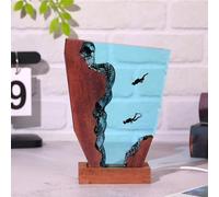 Drawelry LED Océan Veilleuse en Résine Epoxy avec Bois Base USB Table Lampe Décoration 3D Océanique Plongeur Baleine Requin Night Lights Ornements pour Bureau Maison Chambre Déco (A1, S)