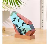 Drawelry LED Océan Veilleuse en Résine Epoxy avec Bois Base USB Table Lampe Décoration 3D Océanique Plongeur Baleine Requin Night Lights Ornements pour Bureau Maison Chambre Déco (A2, S)