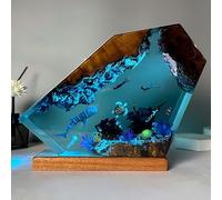 Drawelry LED Océan Veilleuse en Résine Epoxy avec Bois Base USB Table Lampe Décoration 3D Océanique Plongeur Baleine Requin Night Lights Ornements pour Bureau Maison Chambre Déco (A5, S)