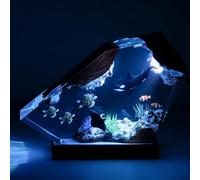 Drawelry LED Océan Veilleuse en Résine Epoxy avec Bois Base USB Table Lampe Décoration 3D Océanique Plongeur Baleine Requin Night Lights Ornements pour Bureau Maison Chambre Déco (A6, M)