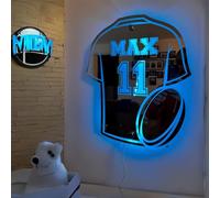 Drawelry Mural Miroir Lumineux LED Personnalisé avec Noms, Maillot Numéro de Football, Rugby, Voiture, Boxe Sport Fans Décoration Veilleuse pour Chambre, Couloirs d'anniversaire Cadeaux (Rugby-1)