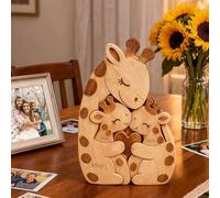 Drawelry Personnalisé 3D Bois Animale Sculpture Puzzle Ornements avec Famille Nom Gravure Lion Ours Figurine Statue Maison Décoration, Anniversaire Noël Cadeau pour Papa Maman Enfants (Girafe-C)