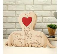 Drawelry Personnalisé 3D Bois Animale Sculpture Puzzle Ornements avec Famille Nom Gravure Lion Ours Figurine Statue Maison Décoration, Anniversaire Noël Cadeau pour Papa Maman Enfants (Dinosaure-C)