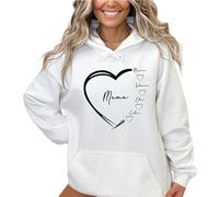 Drawelry Personnalisé Maman Sweat à Capuche avec Nom de l'enfant Cœur Ours Forme Imprimé Manches Longues Femme Hoodie Sweatshirt Fête des Mères Anniversaire Cadeaux pour Mom Mama (M5)