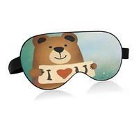 Drawn Cute Bear I Love You Sleep Masque pour les yeux, masque de sommeil et bandeau avec bandeau élastique Soft Comfort Eyeshade Sleep Cover for Travel Yoga Sieste