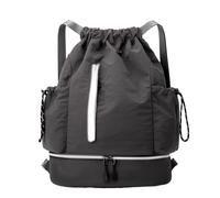 Drawstring Backpack - Travel Gym Sack Pack, 19.16 Inches Waterproof with Spacious Compartment, Durable Nylon Carry Bag, Sporty Design with Build Unisex Backpack for Basketball Football Hiking, Gris