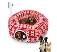 Drbrrly Dachshund Cave Bed Christmas Dog Bed Self-Warming Plush Tunnel Donut Bed (C)