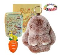 Drbrrly Easter Bunny Keychain with Tin Box & Carrot Keychain, Handmade Soft Bunny Charms Plush Rabbit Keyring, Cute Fluffy Pompom Bag Charm Pendant for Women Girls, Birthday Gift (J)