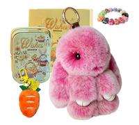Drbrrly Easter Bunny Keychain with Tin Box & Carrot Keychain, Handmade Soft Bunny Charms Plush Rabbit Keyring, Cute Fluffy Pompom Bag Charm Pendant for Women Girls, Birthday Gift (I)