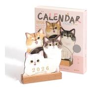 drburpily Calendrier de bureau Chats 2026 Édition Art - Support robuste pour les amoureux des chats et des chiens - Illustrations annuelles uniques de chiots et chatons douze mois, tapez+2