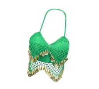 drburpily Haut court à sequins scintillants, idéal pour la danse orientale indienne. Débardeur bustier décolleté, coupe flatteuse, convient à la plupart des morphologies, Vert, Longueur 30 cm