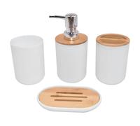 drburpily Kit d'accessoires de salle de bain en plastique et bois, 4 pièces, Kit utile pour la maison et l'hôtel, Kit de salle de bain en plastique et bois résistant Pour aux chocs, Blanc 4 pièces