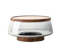 drburpily Saladier en verre transparent sur socle en bois Présentant des ingrédients frais Plateau à fruits verre d'acacia Saladier Plateau à fruits pied haut Base et couvercle, tapez+3