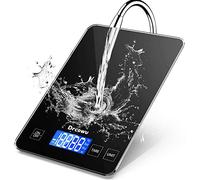 Drcowu Balance de Cuisine Electronique 15kg, Pèse Alimentaire Numérique de Précision 1g en Verre Renforcé Étanche, Écran LCD Rétroéclairé, 5 Unités de poids en grammes/onces etc., Bouton tactile, Noir