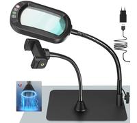 Drdefi 10X Rectangulaire Lampe Loupe sur Pied et Support pour Téléphone, LED Lampe de Bureau Loupe Eclairante, 5 Modes de Couleur, Intensité Variable en Continu, Loupe à Col de Cygne pour Lectureh