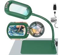 Drdefi 10X Rectangulaire Lampe Loupe sur Pied, LED Lampe de Bureau Loupe Eclairante, 5 Modes de Couleur, Intensité Variable en Continu, Loupe Flexible à Col de Cygne pour Lecture Réparation Vert