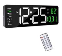 DRE-Horloge murale numérique de 16 pouces, grande horloge numérique LED avec luminosité réglable et télécommande, horloge num