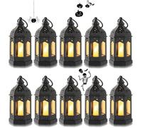 DRE-Lot de 10 Mini Lanterne LED Exterieur Lanterne Bougie Noir Decorative Bougeoir pour Halloween, Ramadan, Mariage, Noel,