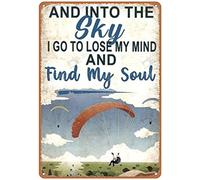 Dreacoss Into The Sky I Go to Lose My Mind and Find My Soul - Plaque en étain - Cadeau pour les amoureux du ciel - Parachute Flying Man - Impression vintage - Art rétro, maison, bar, café, garage
