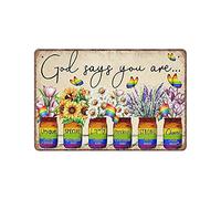 Dreacoss LGBT Plaque en étain avec inscription « God Says You are » - Décoration murale arc-en-ciel rétro amusante - Pour cuisine, jardin, salle de bain, ferme, café, maison - 20,3 x 30,5 cm